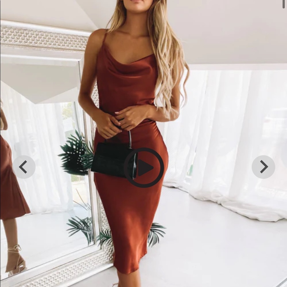 Slip Midi Dress - satin like material, size XS/S, has a slit on one side.